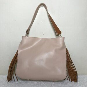 Vittoria Napoli Made in Italy Blush Leather 13"x13" Shoulder Bag TanSide Tassels